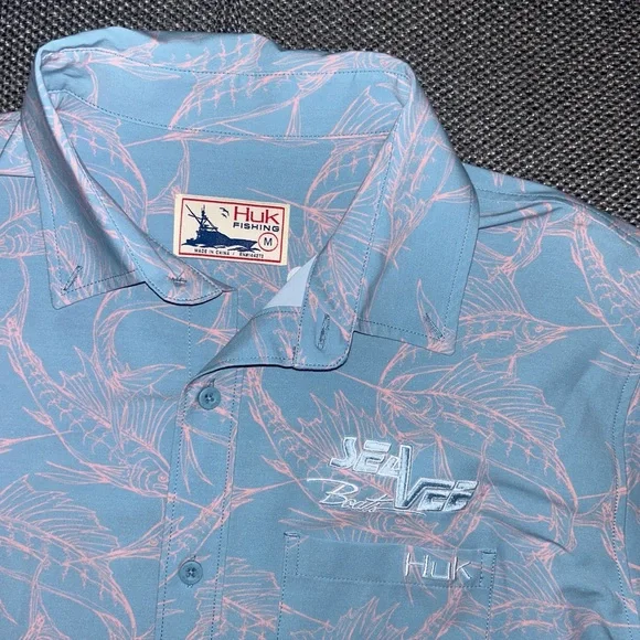 HUK Fishing Men's Blue Short Sleeve Shirt - Picture 2 of 3